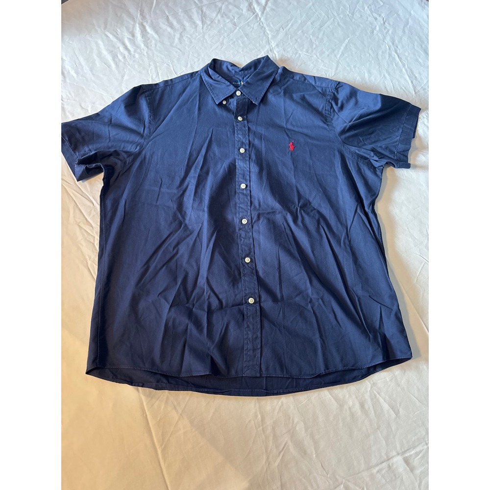 Polo Ralph Lauren Button Down Mens XL Navy Blue Short Sleeve Cotton